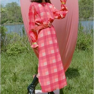 Veda pink plaid long sleeve dress
